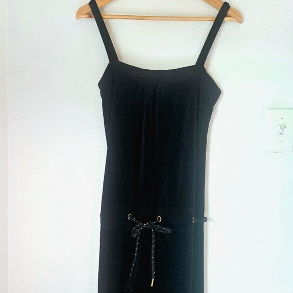 JUICY COUTURE Black Velour Wide Leg Romper Jumpsuit w Drawstring Waist Y2K - Picture 7 of 12